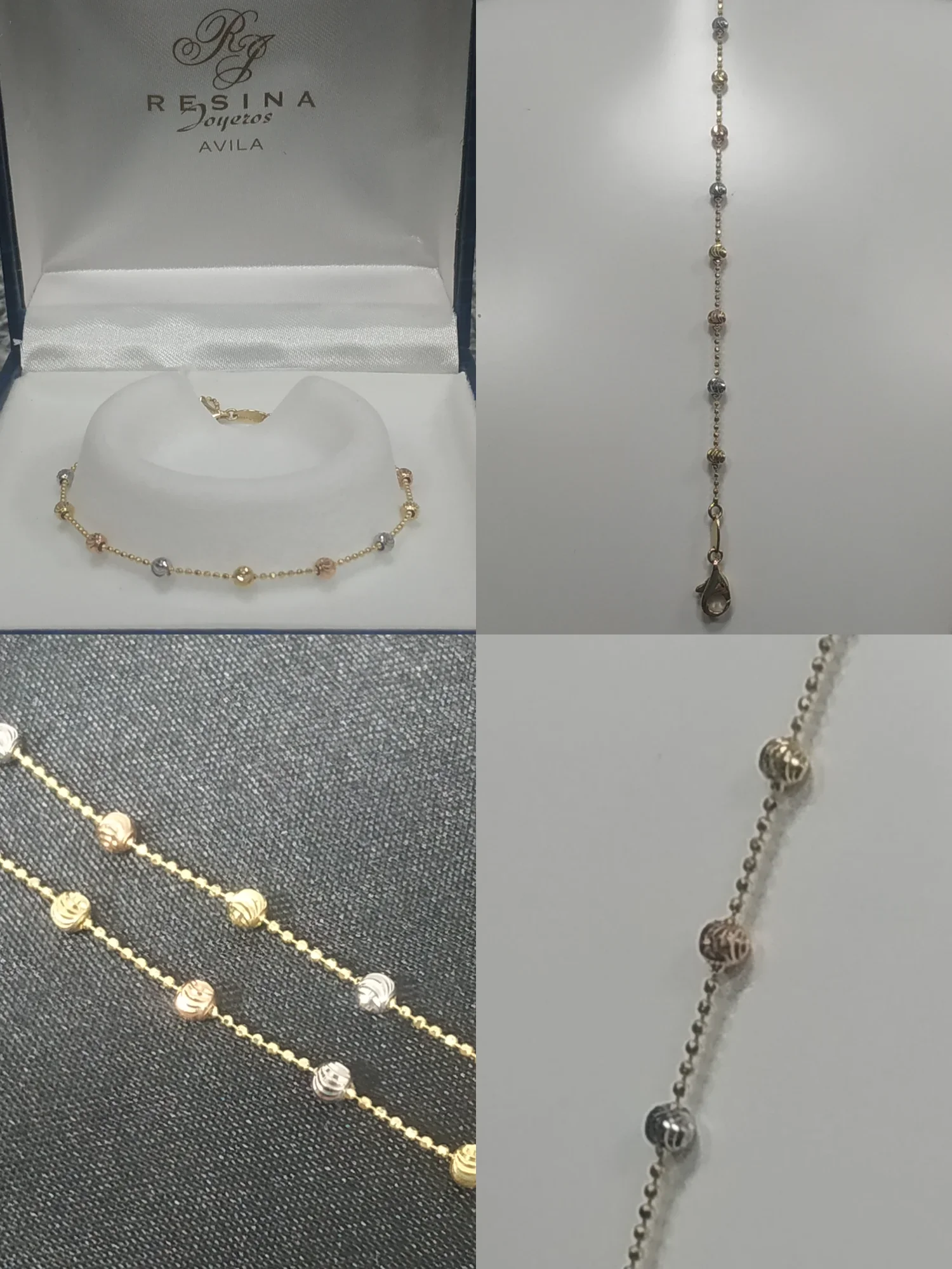 Pulsera Bolas Facetadas Tricolor Oro 18K